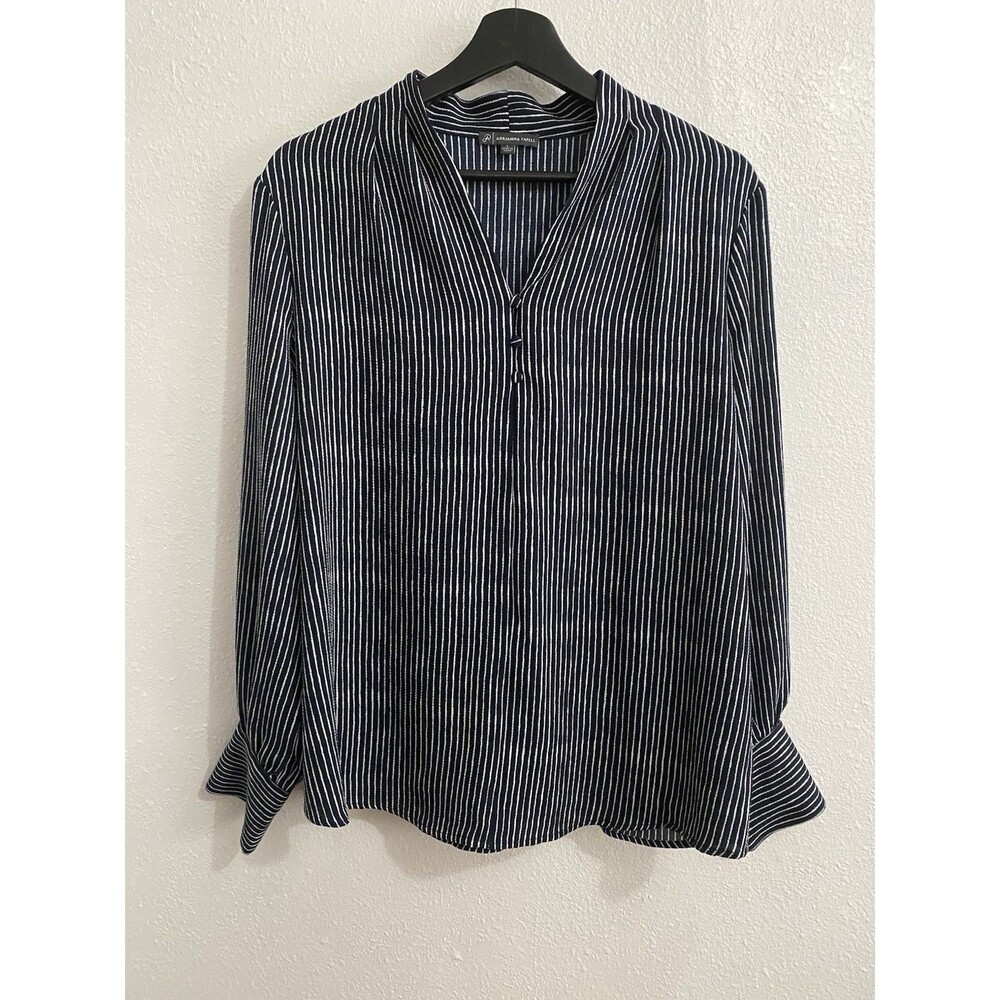 Adrianna Papell Striped Long Sleeve Blouse L V Neck L33